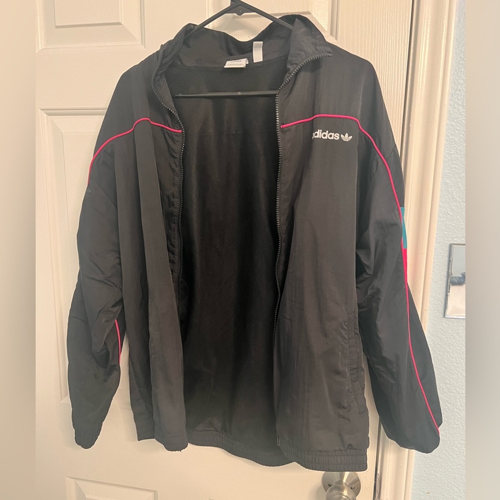 Adidas Black & Neon Light Weight Zip Front Jacket